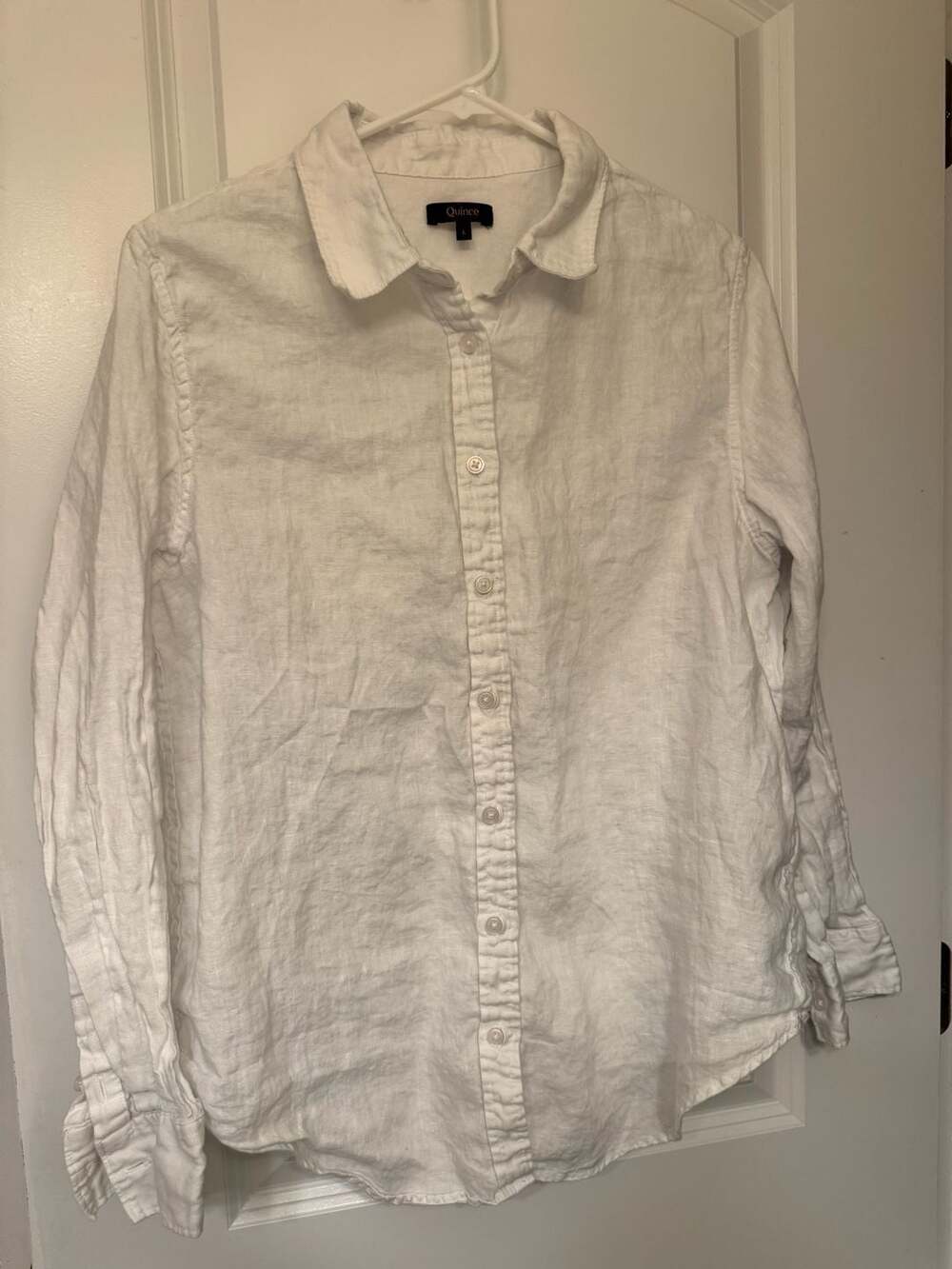 Quince European Linen Boxy Button Up White Long Sleeve Shirt Size L